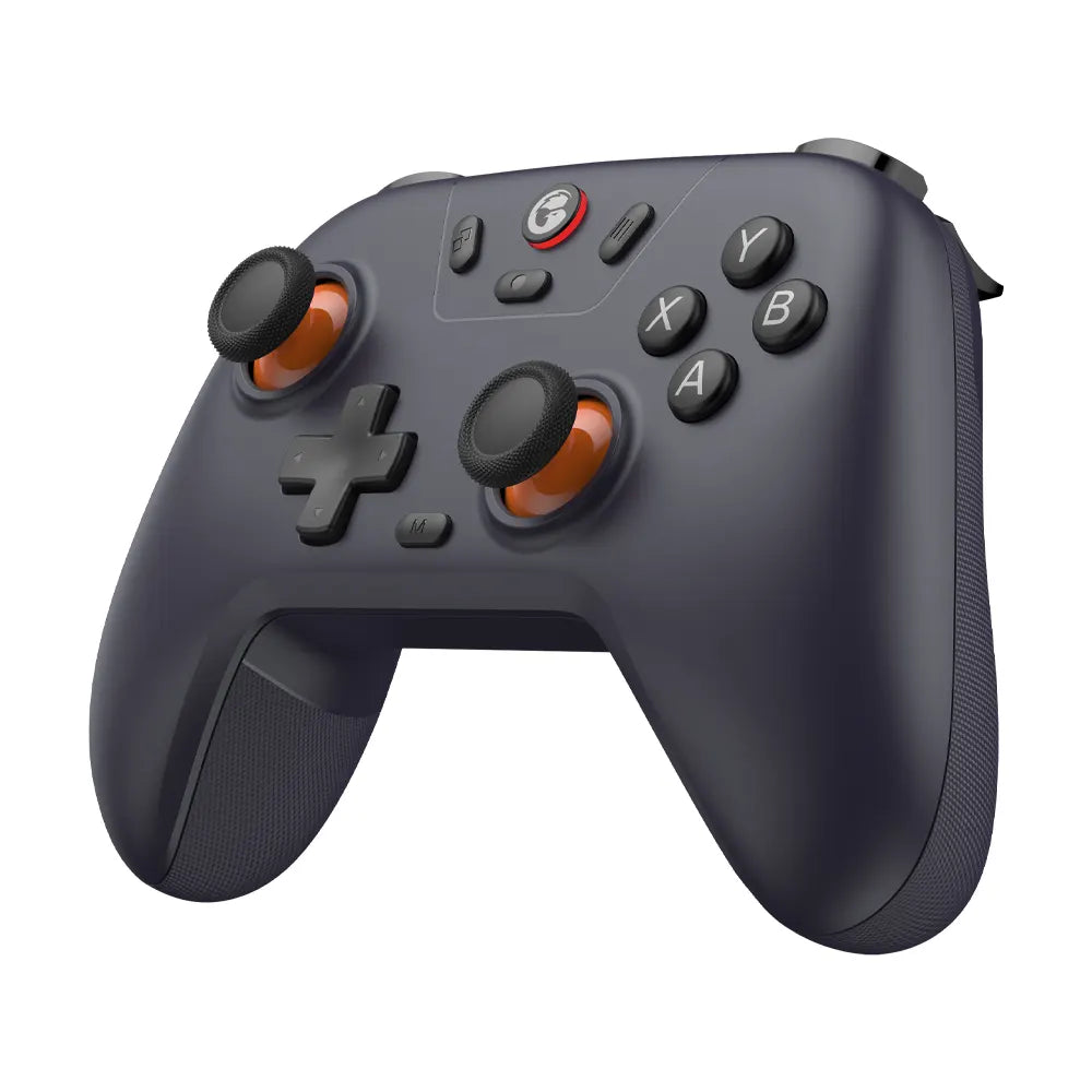 Deep Purple gaming controller with orange accents on a white background