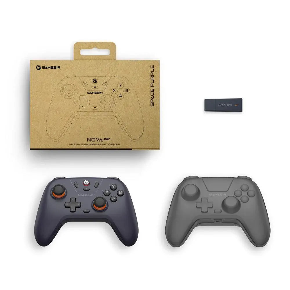 gaming controller and its packaging on a white background